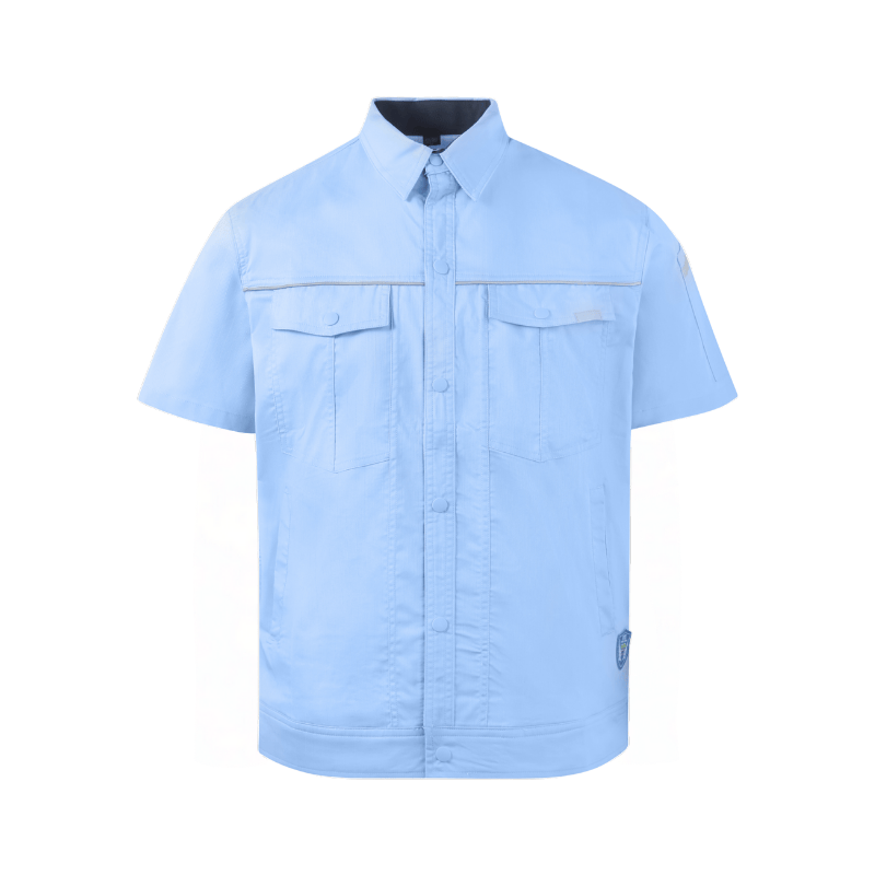 Light Blue sStand-up Ccollar Short-sleeved Work Shirt STS5003