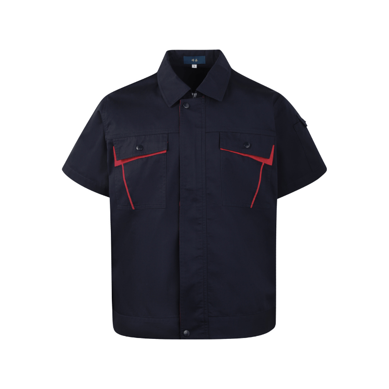 Red and Black Style B Contrast Stand Collar Short-sleeved Work Shirt STS5006