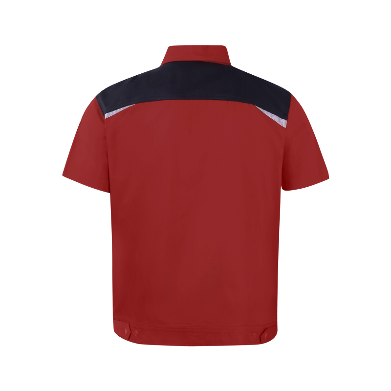 Red and Black Contrast Stand Collar Short-sleeved Work Shirt STS5004