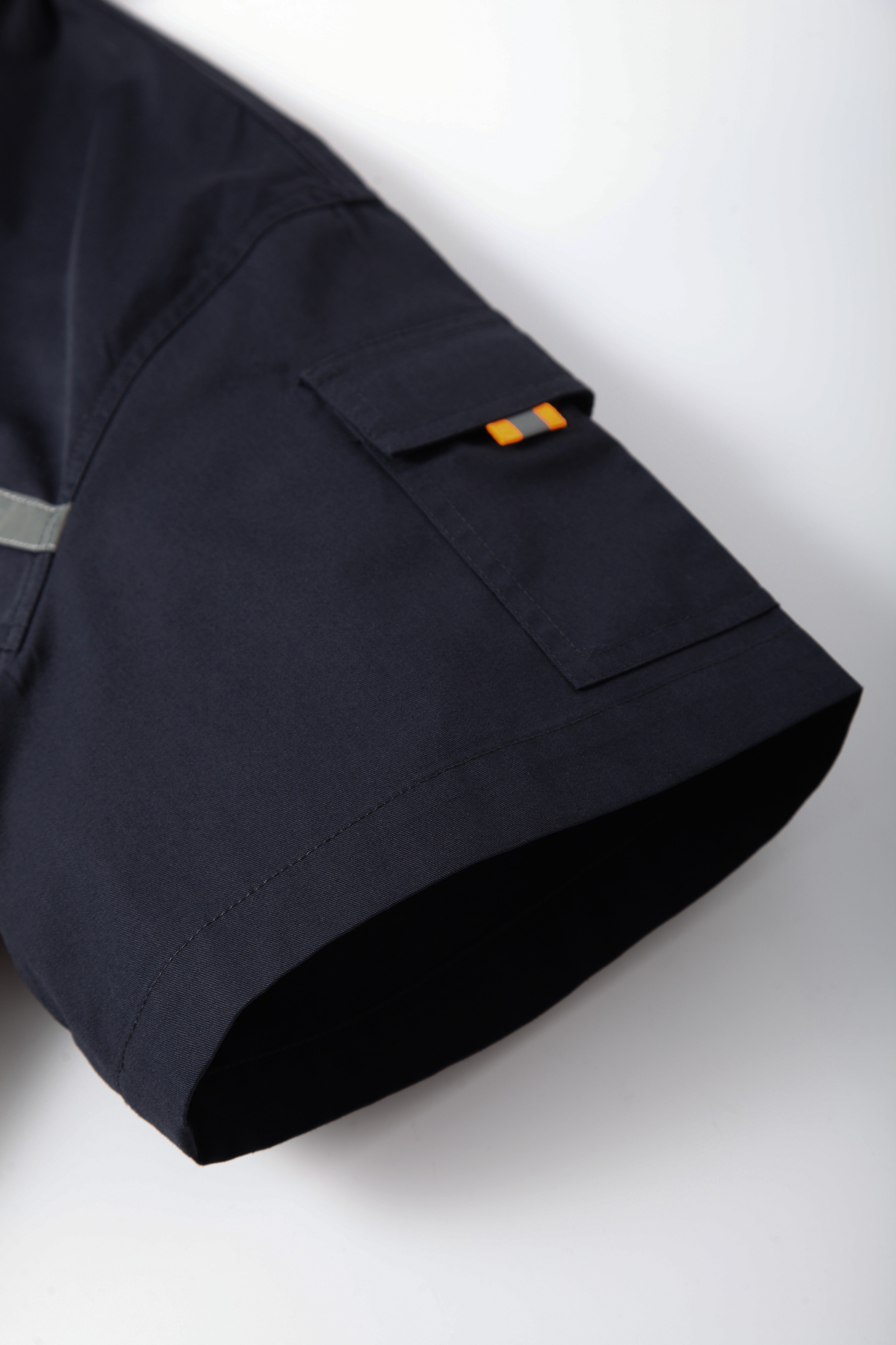 Black Reflective Stand Collar Short-sleeved Work Shirt STS5007