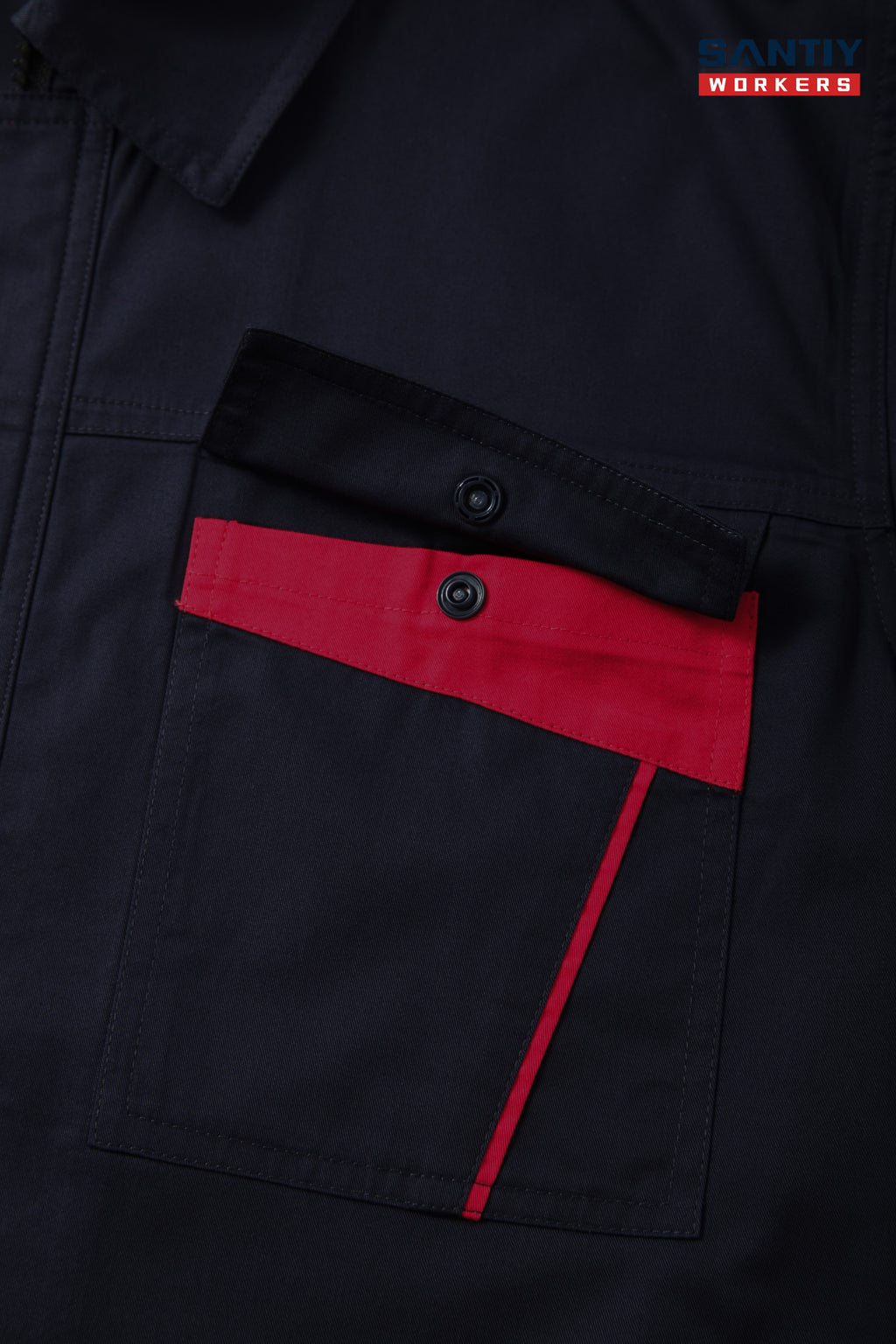 Red and Black Style B Contrast Stand Collar Short-sleeved Work Shirt STS5006