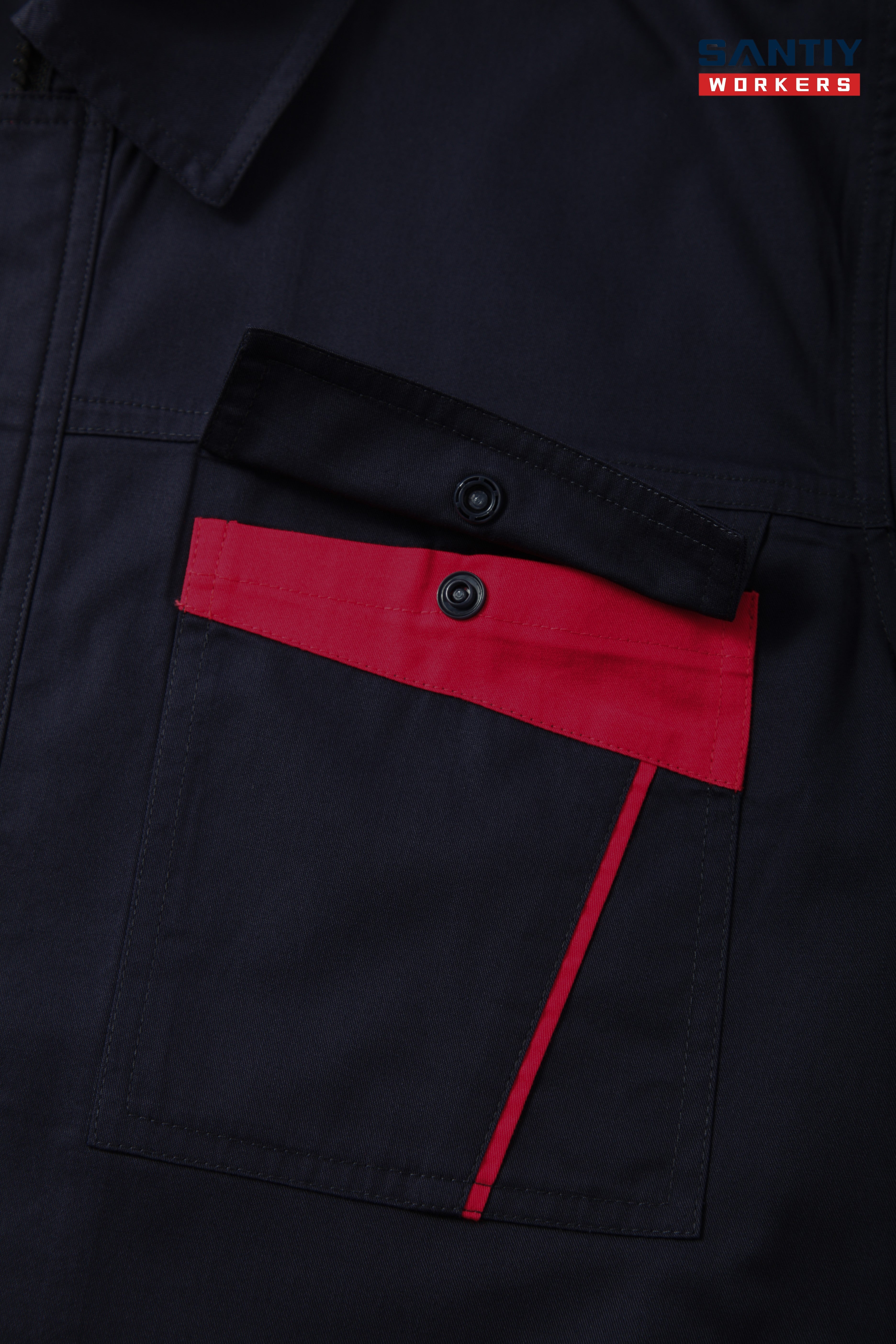 Red and Black Style B Contrast Stand Collar Short-sleeved Work Shirt STS5006