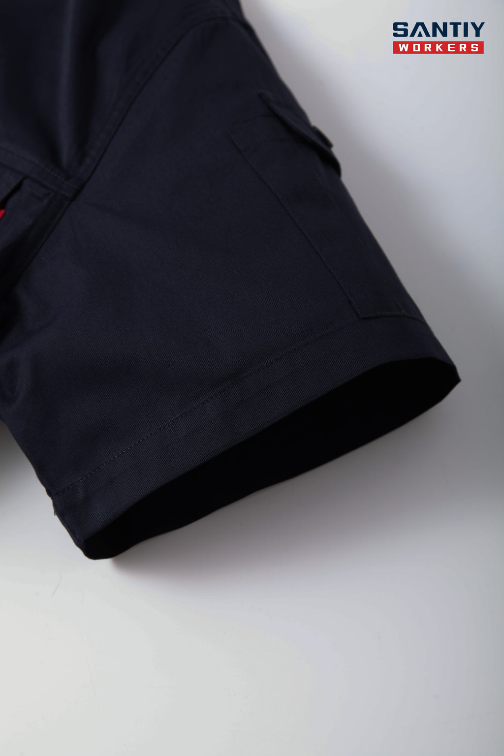 Red and Black Style B Contrast Stand Collar Short-sleeved Work Shirt STS5006