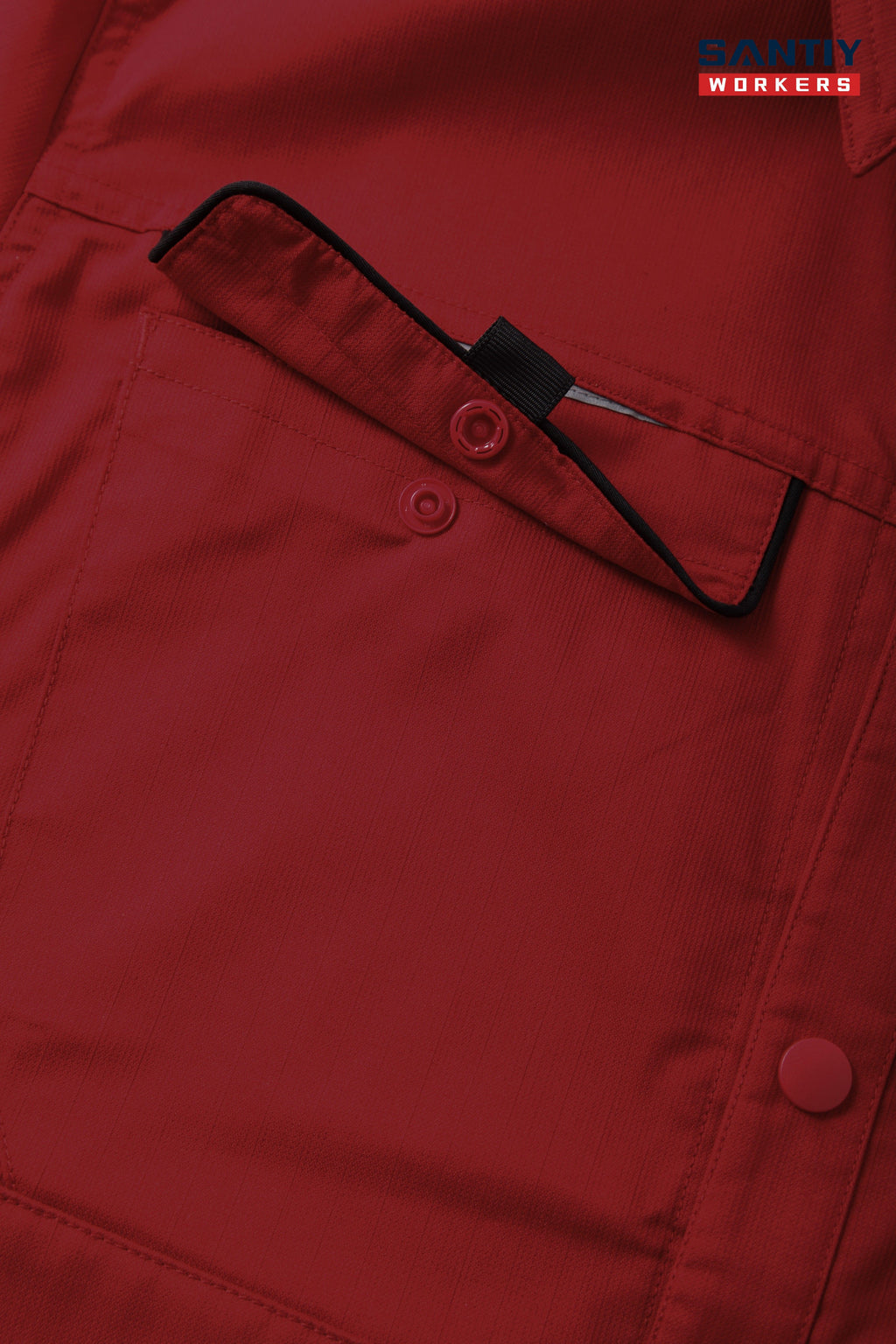 Red and Black Contrast Stand Collar Short-sleeved Work Shirt STS5004