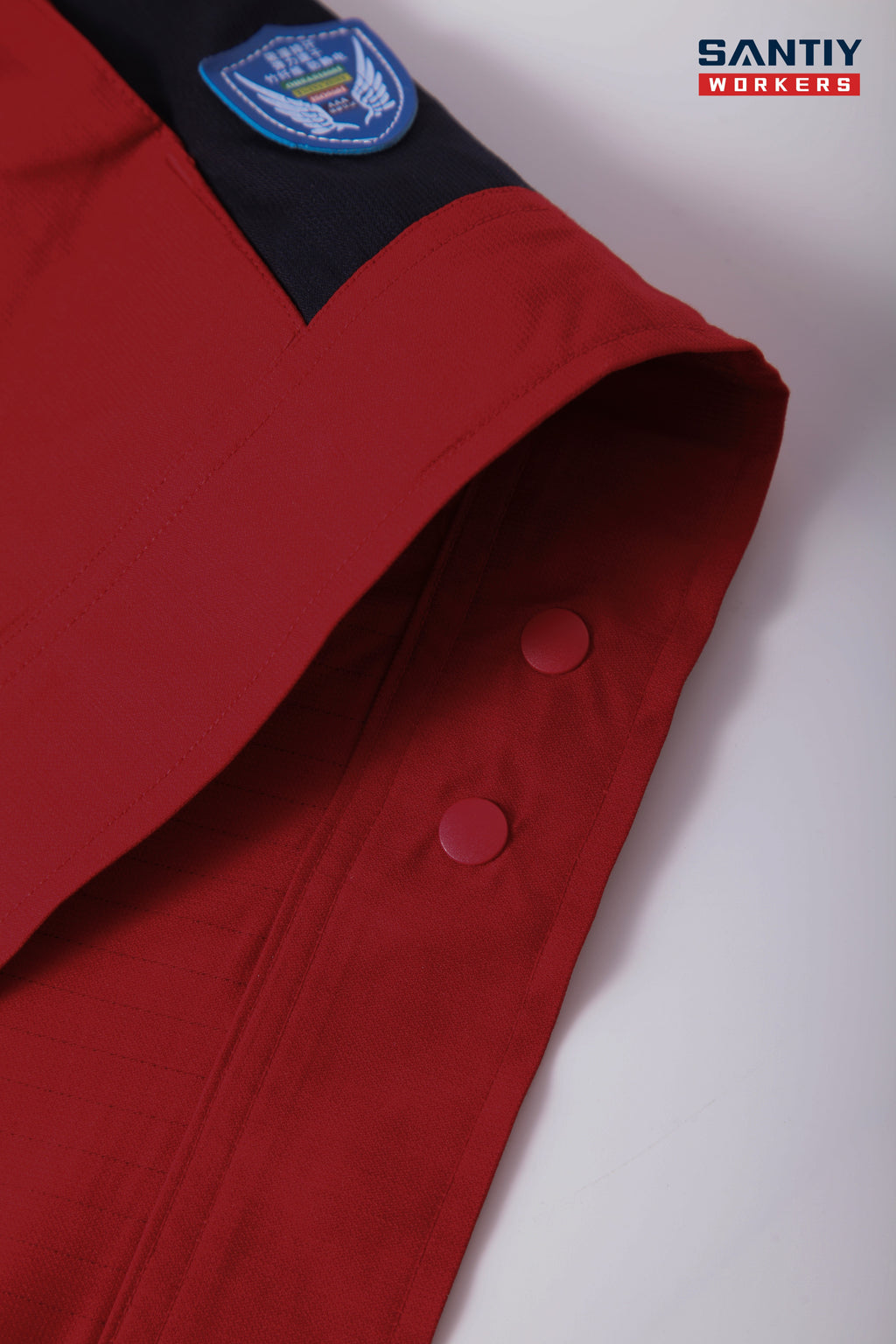 Red and Black Contrast Stand Collar Short-sleeved Work Shirt STS5004