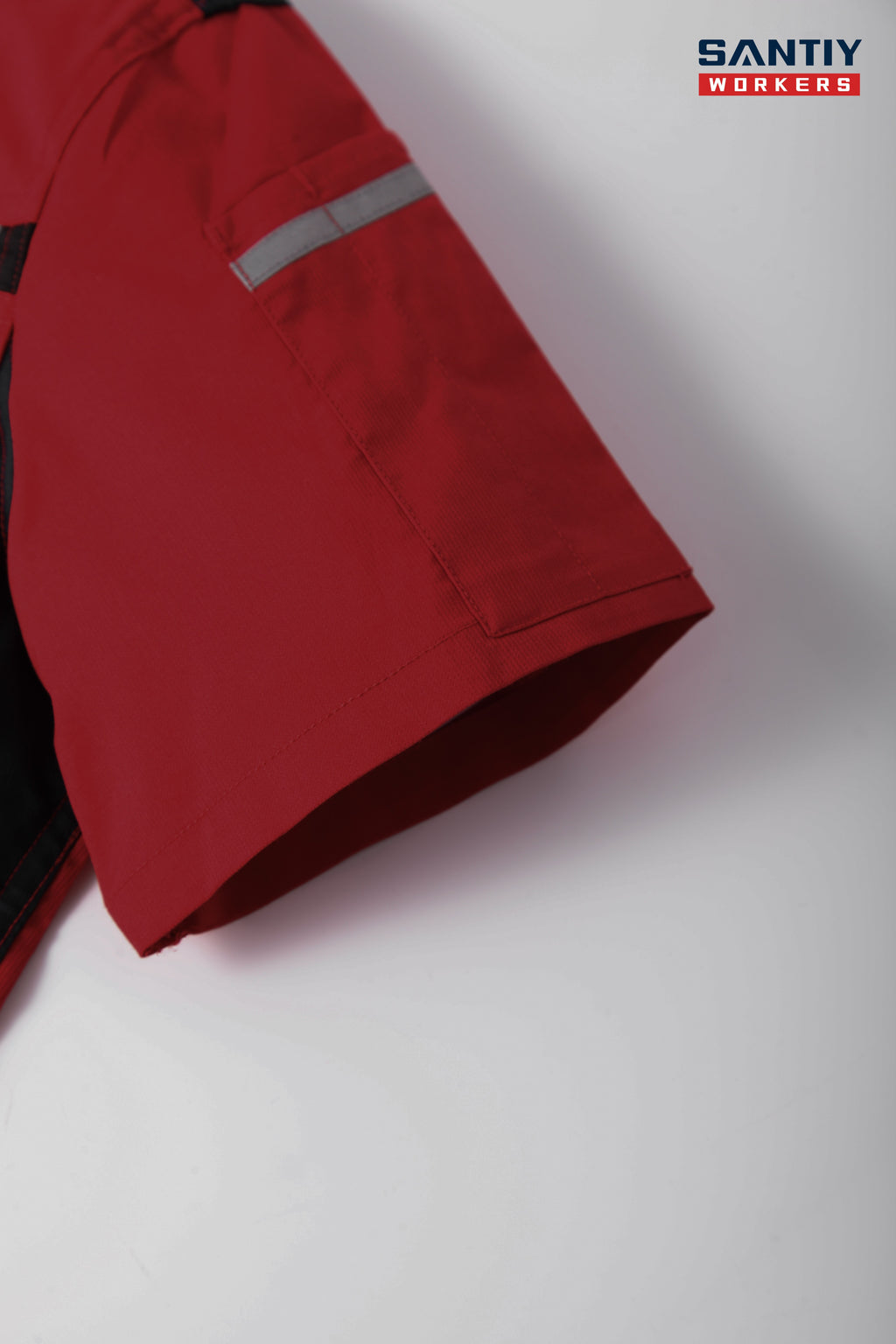 Red and Black Contrast Stand Collar Short-sleeved Work Shirt STS5004