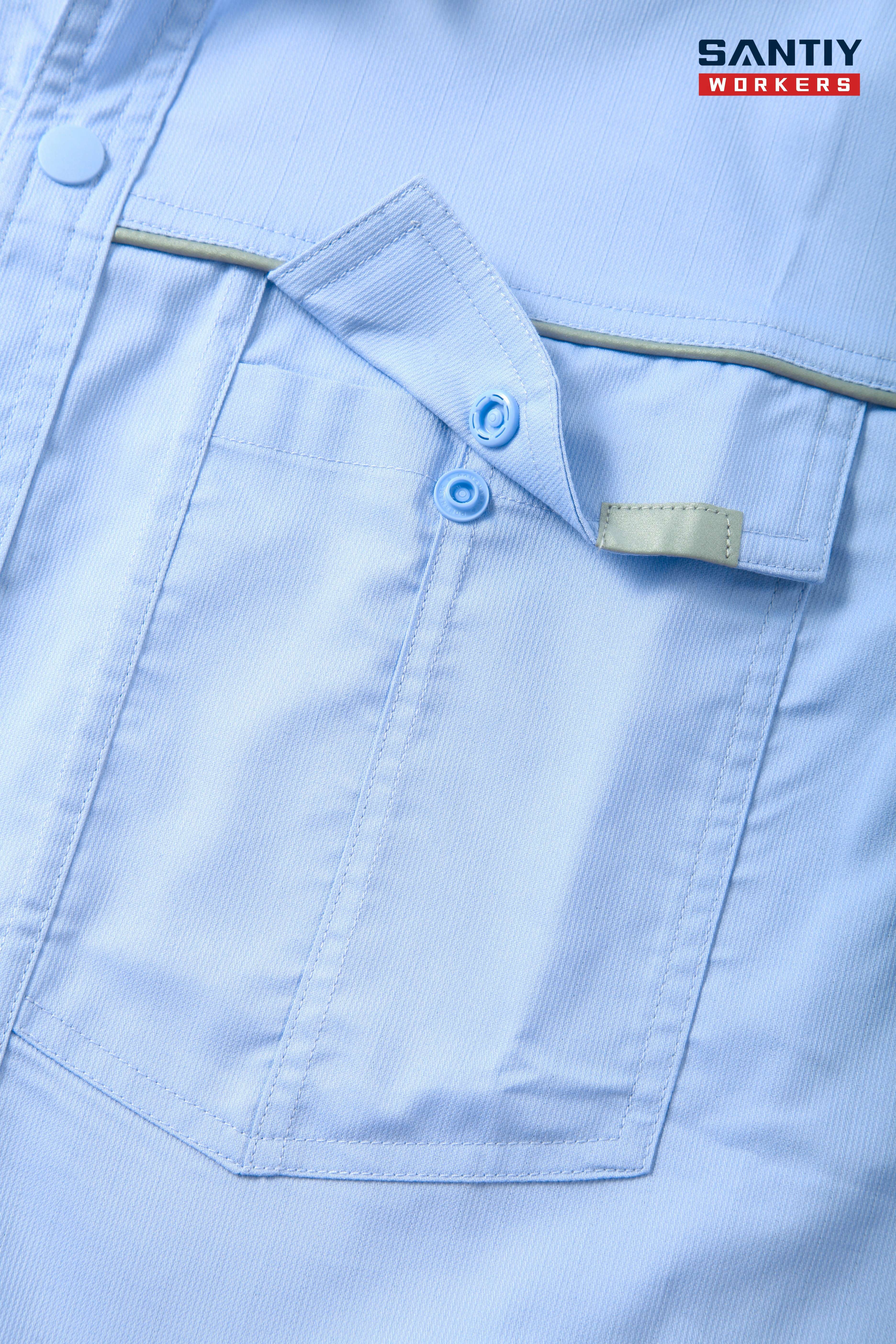 Light Blue sStand-up Ccollar Short-sleeved Work Shirt STS5003