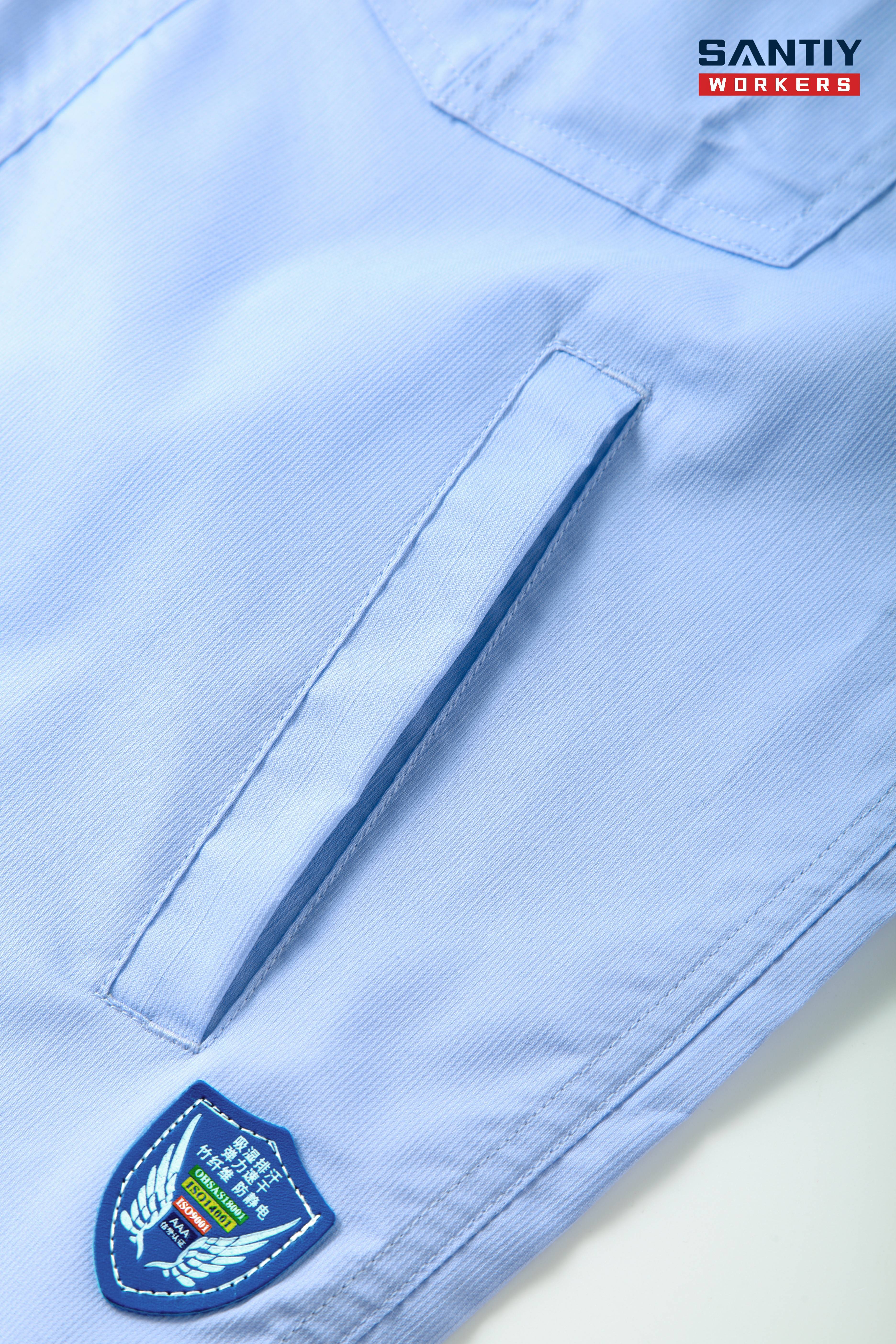 Light Blue sStand-up Ccollar Short-sleeved Work Shirt STS5003