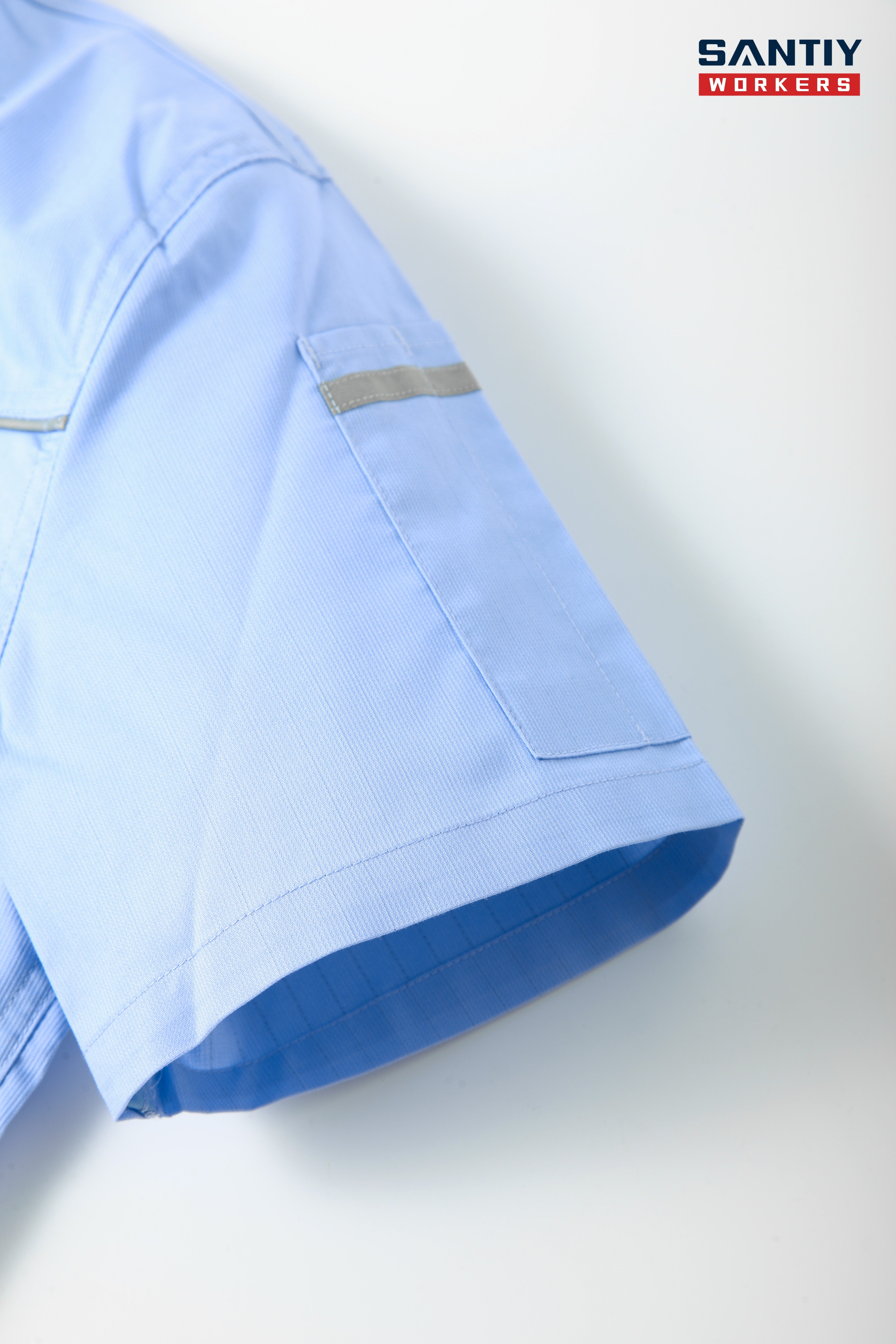 Light Blue sStand-up Ccollar Short-sleeved Work Shirt STS5003