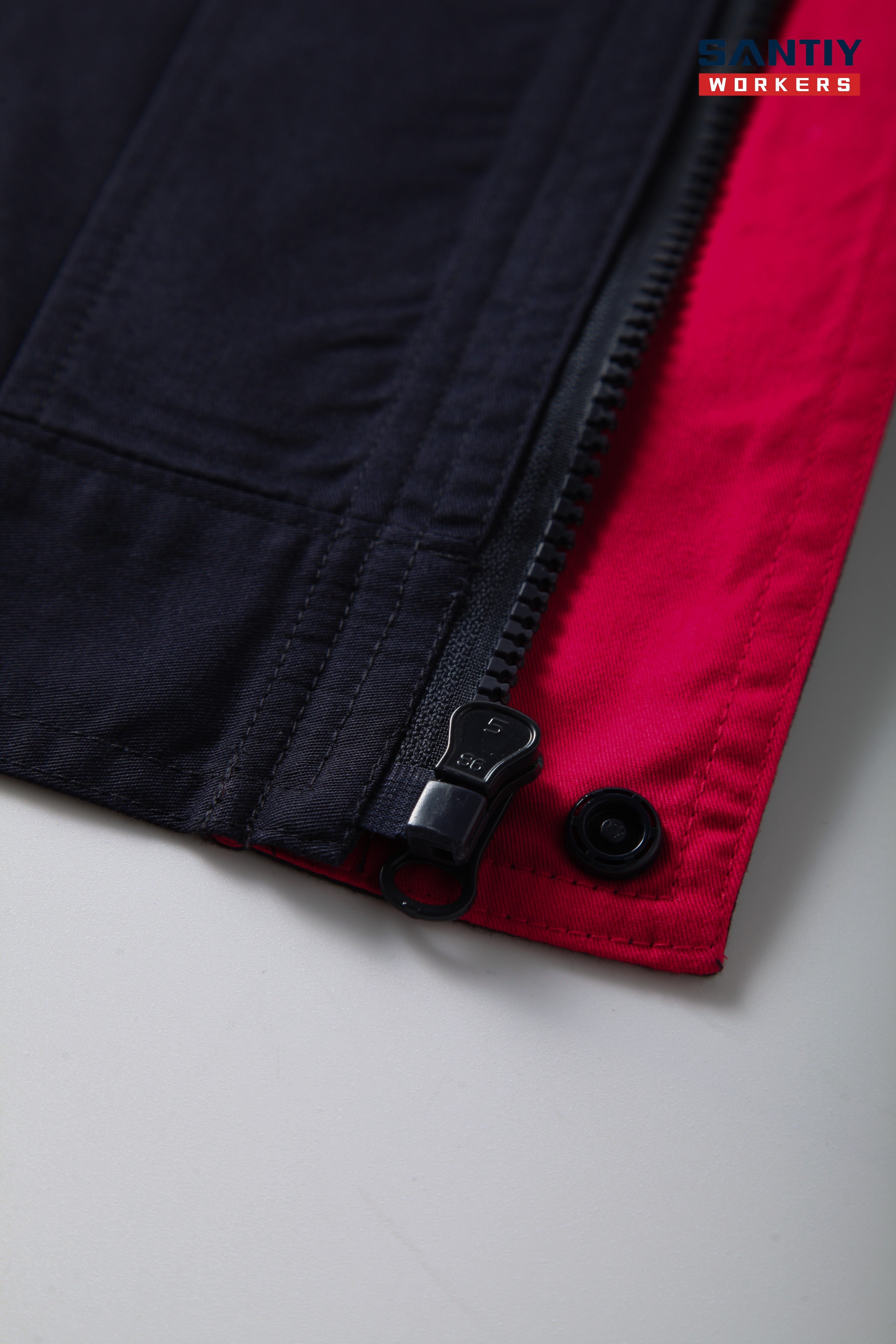 Red and Black Style B Contrast Stand Collar Short-sleeved Work Shirt STS5006