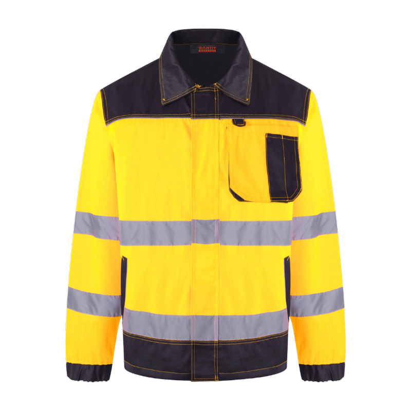 Polyester Construction Mining Uniform Long Sleeve Custom Logo Hi Vis Reflective Safety FR Work Jacket STJ5001