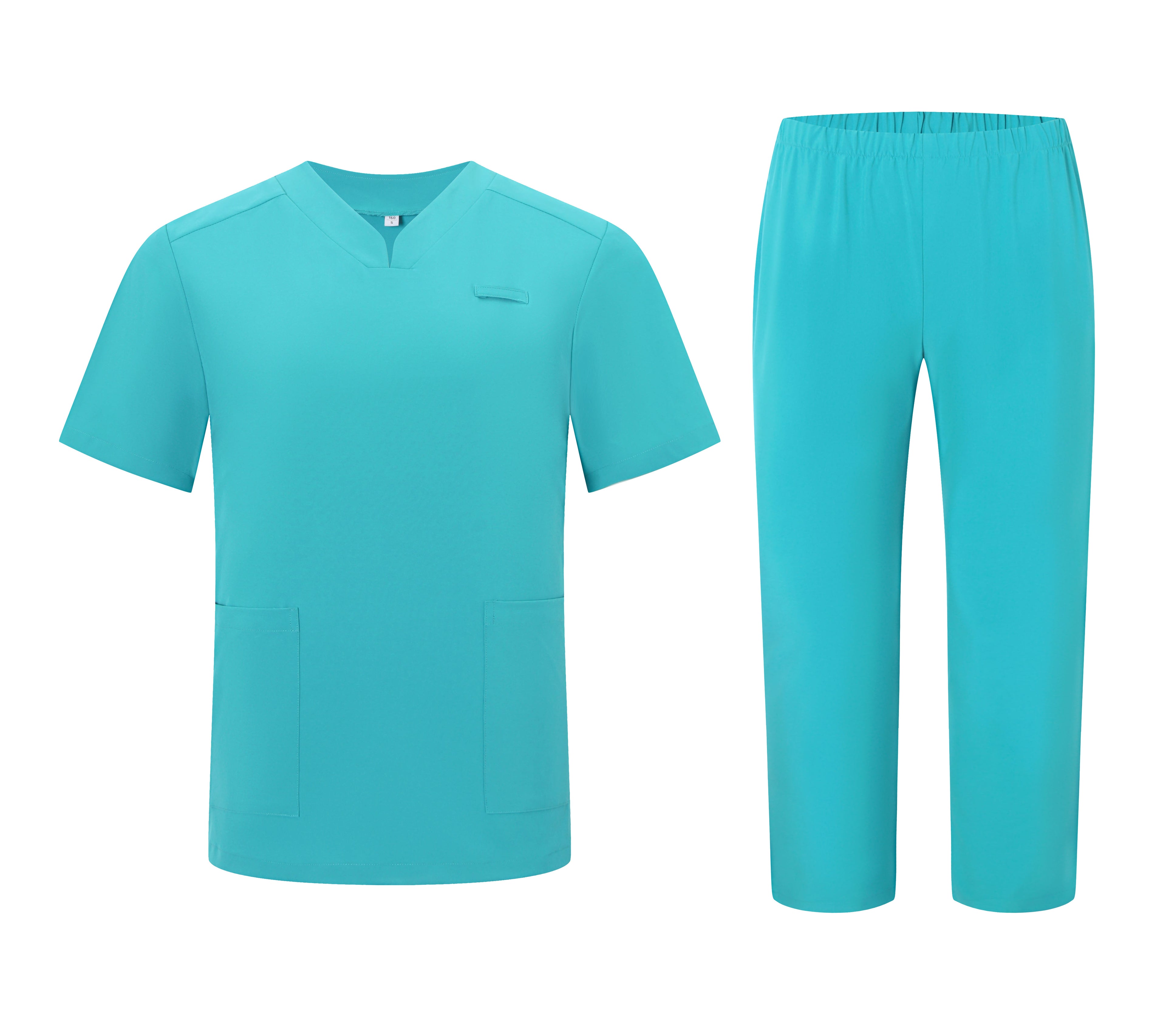 Cyan V-neck Breathable Nurse Uniforms STM5005