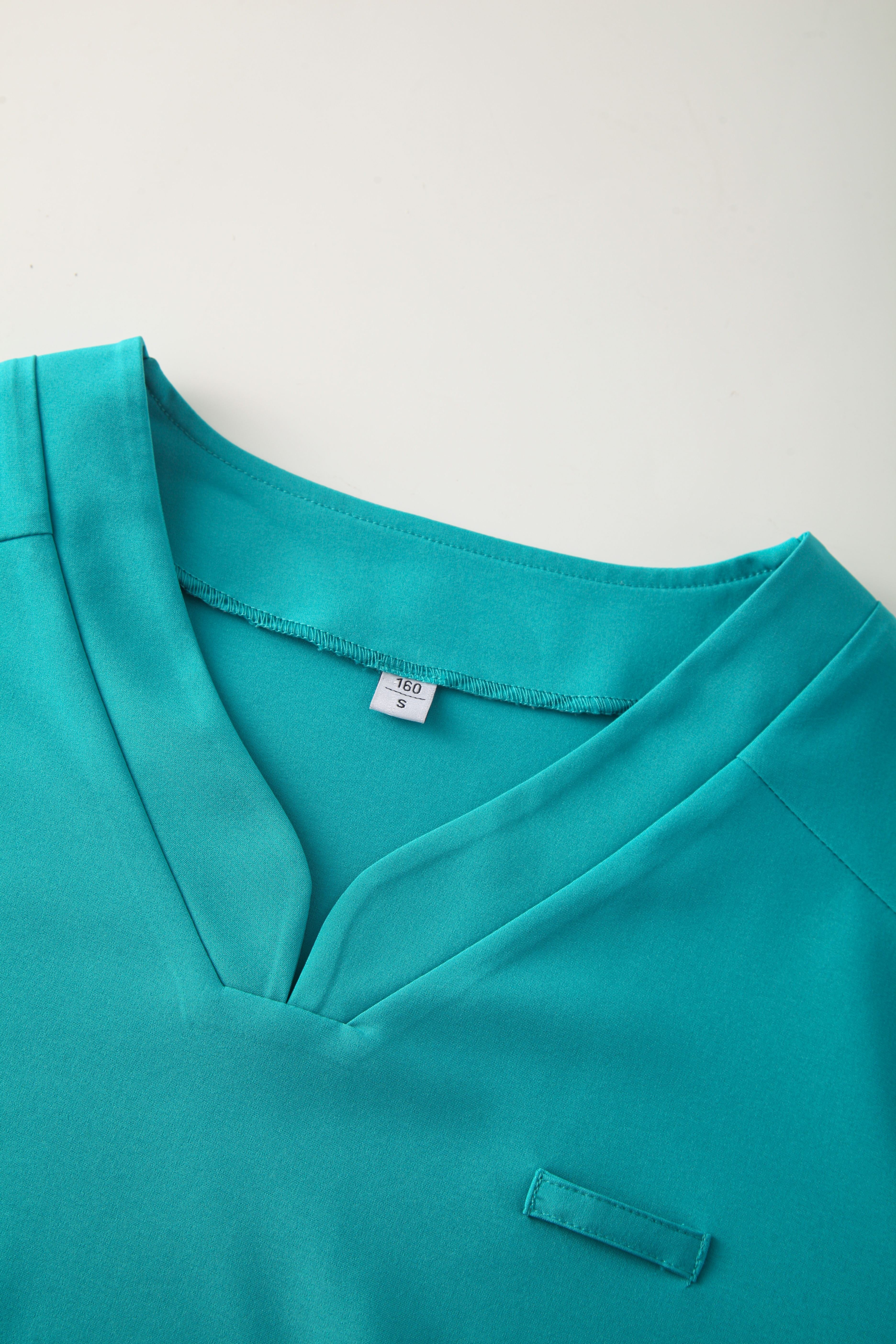 Cyan V-neck Breathable Nurse Uniforms STM5005