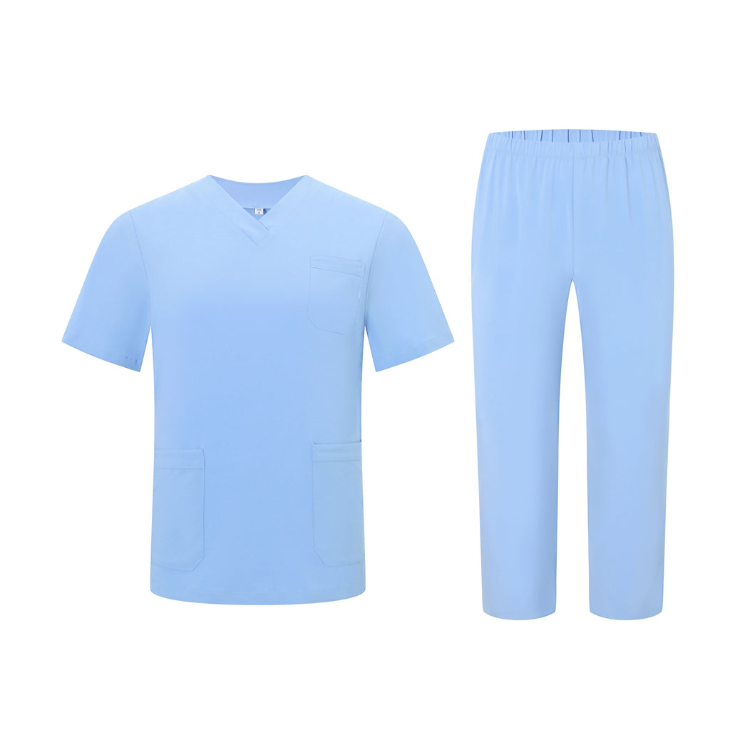 Light Blue Short Sleeves V-neck Healthcare Nurse Uniforms STM5006