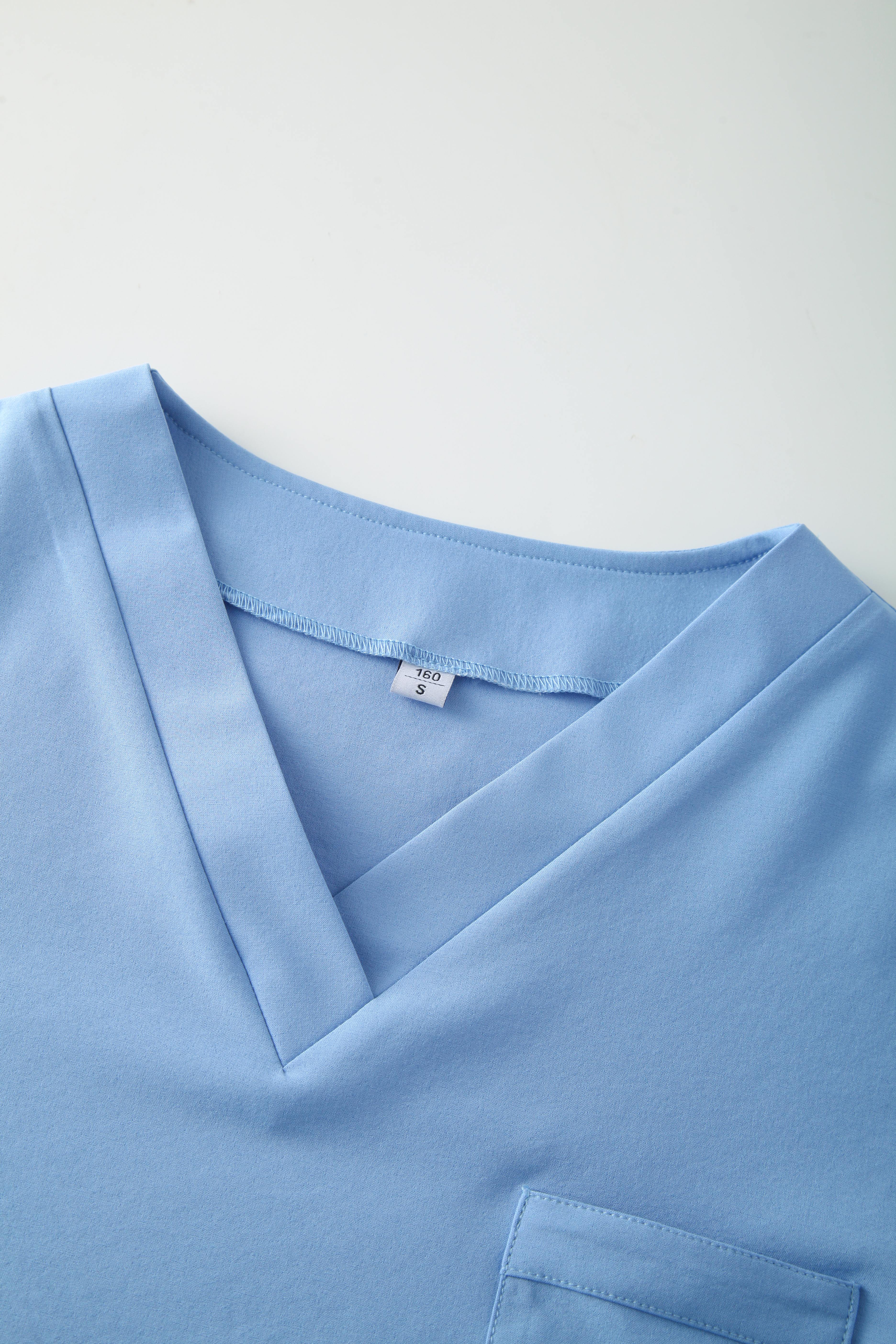 Light Blue Short Sleeves V-neck Healthcare Nurse Uniforms STM5006