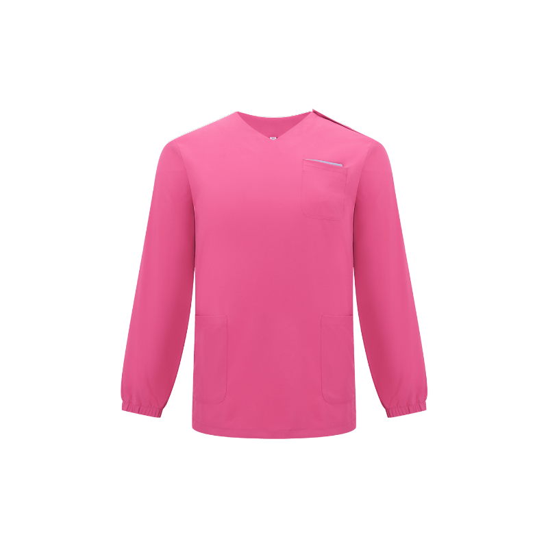 Long Sleeves V-neck Peach Pink Custom Nurse Uniforms STM5007