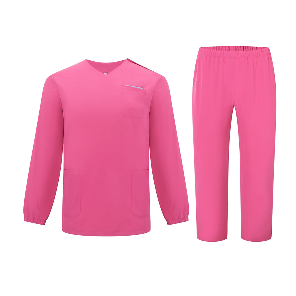 Long Sleeves V-neck Peach Pink Custom Nurse Uniforms STM5007