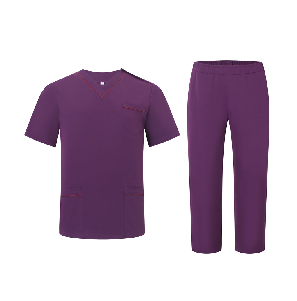 Grape Purple V-neck Custom Nurse Uniforms STM5009