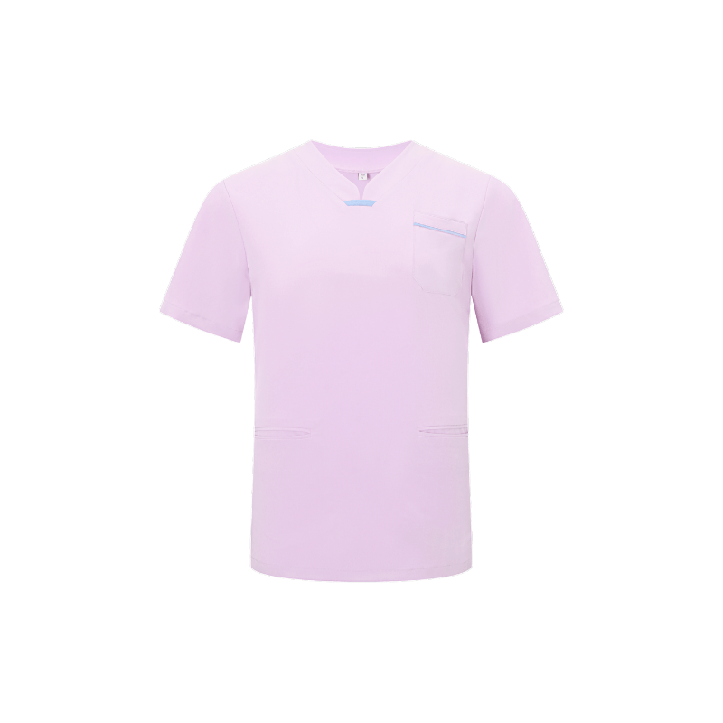 Pink Short Sleeves V-neck Breathable Nurse Uniforms STM5010
