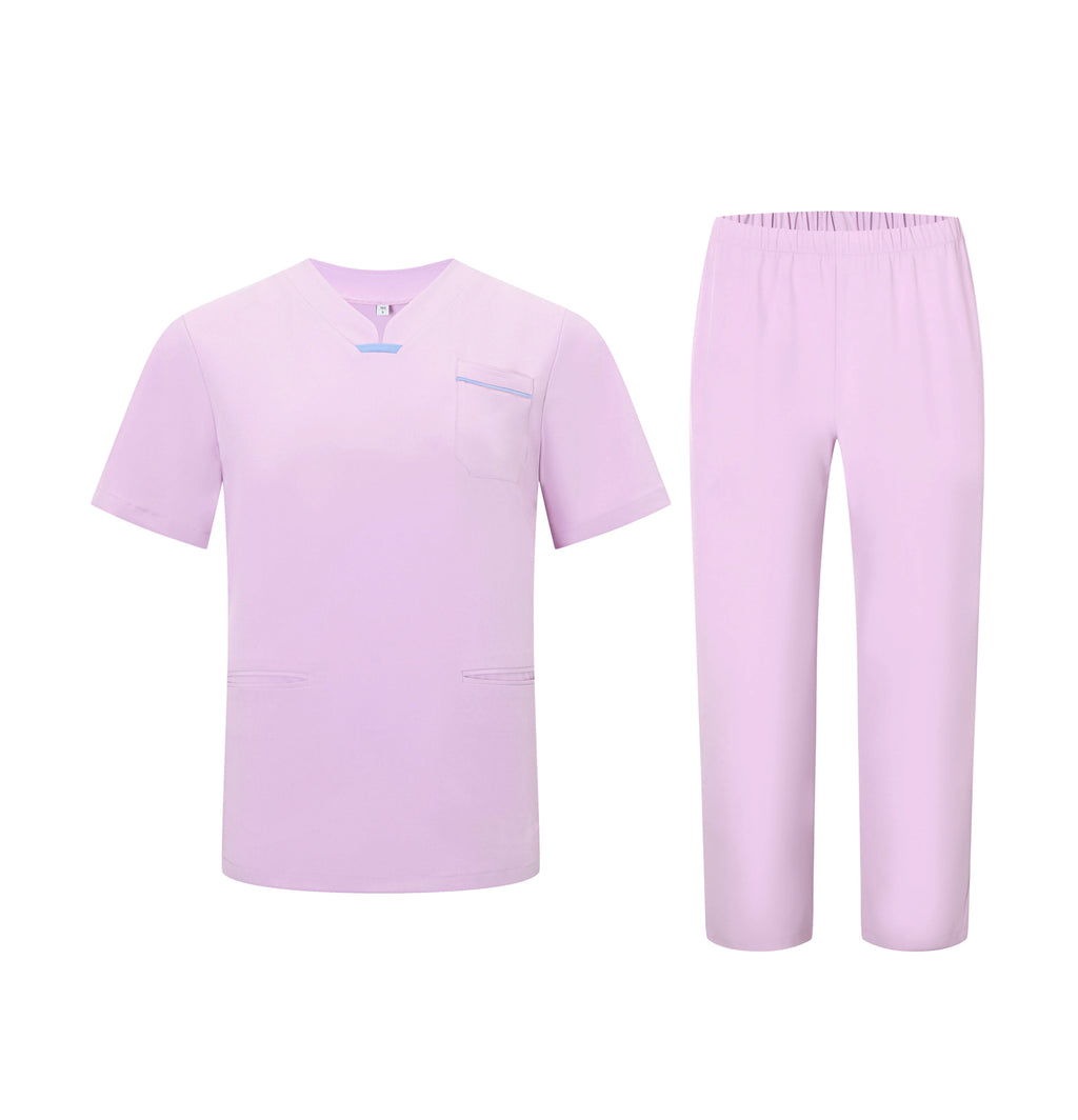 Pink Short Sleeves V-neck Breathable Nurse Uniforms STM5010