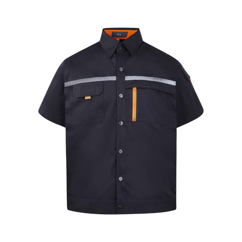 Black Reflective Stand Collar Short-sleeved Work Shirt STS5007