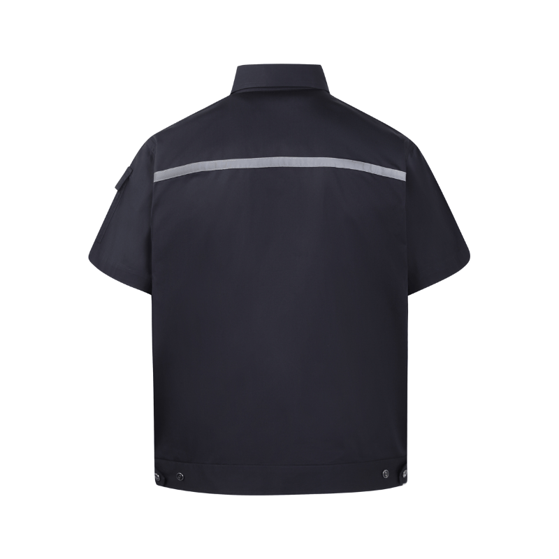 Black Reflective Stand Collar Short-sleeved Work Shirt STS5007