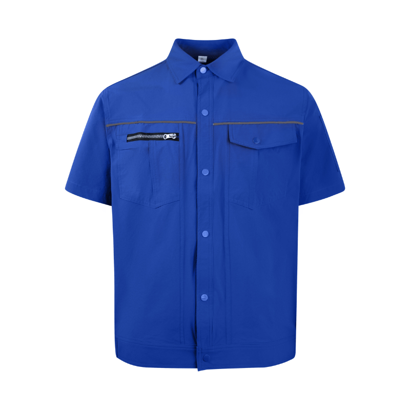 Navy Blue Stand Collar Short Sleeve Work Shirt STS5008