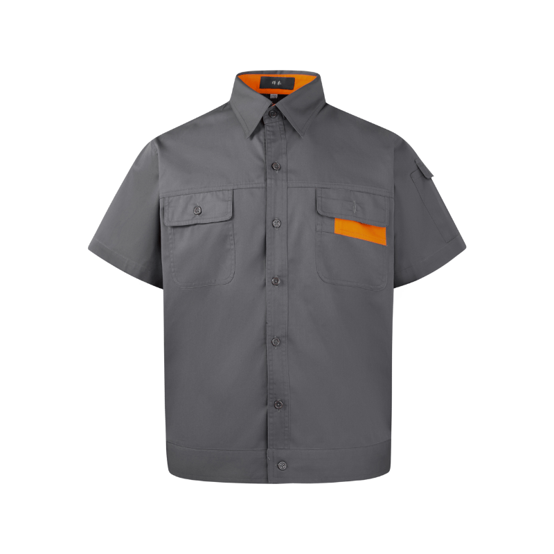 Grey Stand Collar Short Sleeve Work Shirt STS5009