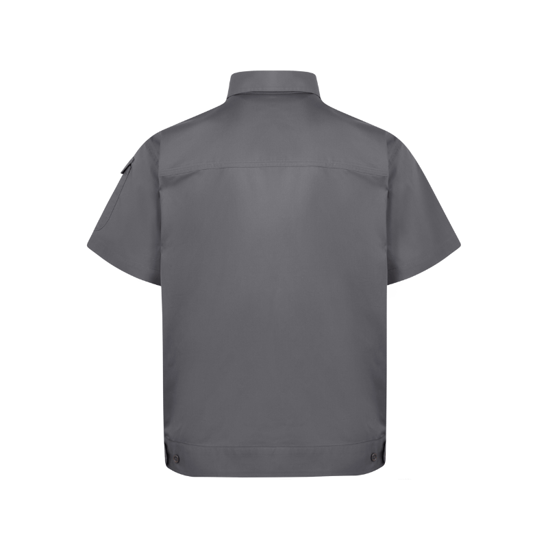 Grey Stand Collar Short Sleeve Work Shirt STS5009